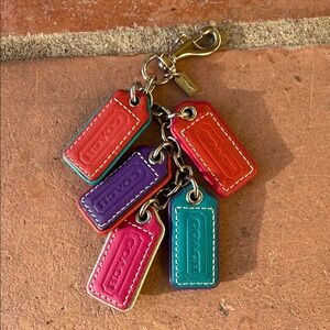 COACH Bright Leather Lozenge Multi 5-Hangtag Bag Charm Dog Leash Clip